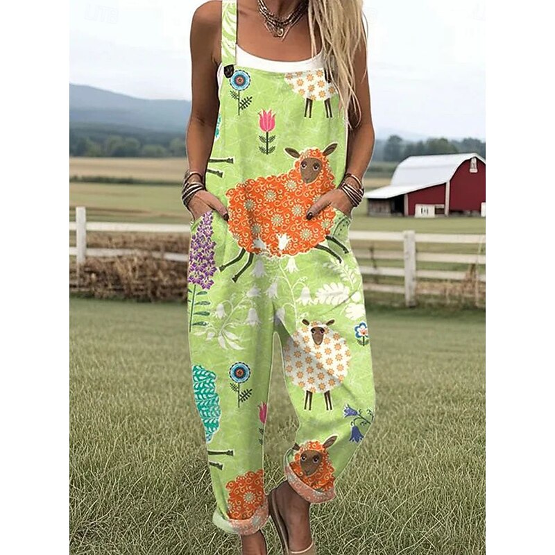 Women's Dungarees Active Graphic Sleeveless Harem Vacation Street Loose Fit Light Green Royal Blue Blue Summer2