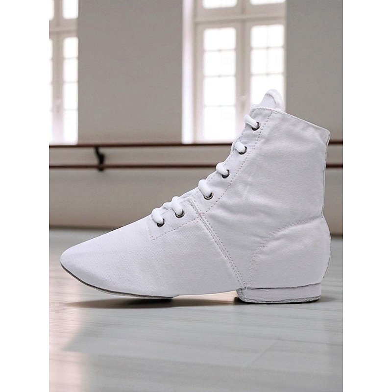 Women's White Canvas Lace-Up Dance Boots - Lightweight Professional Jazz Shoes for Female Dancers and Practice Studio Wear2