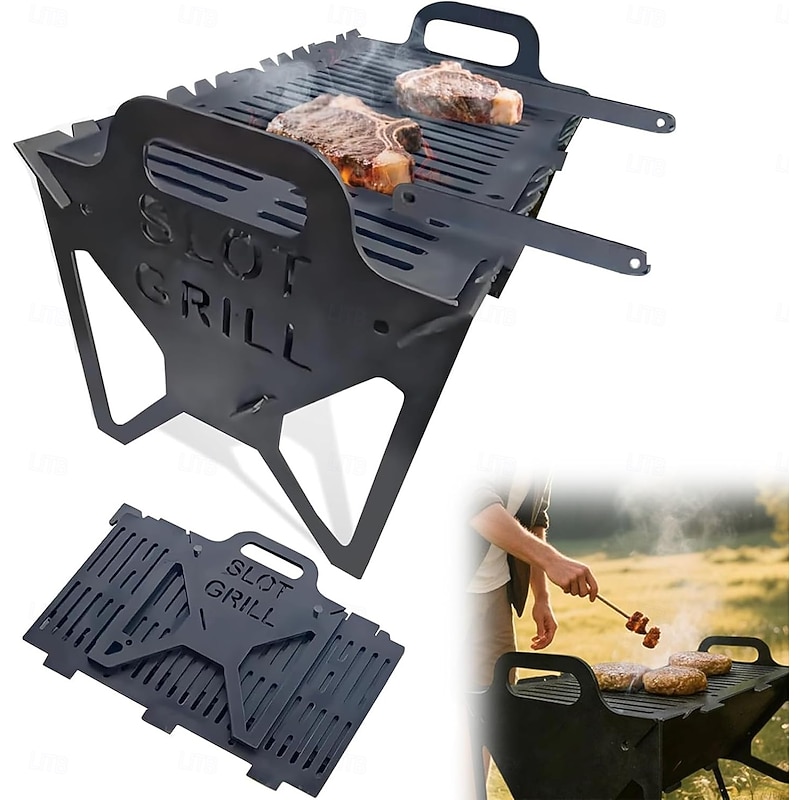 Foldable BBQ Grill for Easy Storage Steel Easy Portability Slot Grill Collapsible BBQ Grills Perfect for Camping, Travel and Outdoor Cooking2