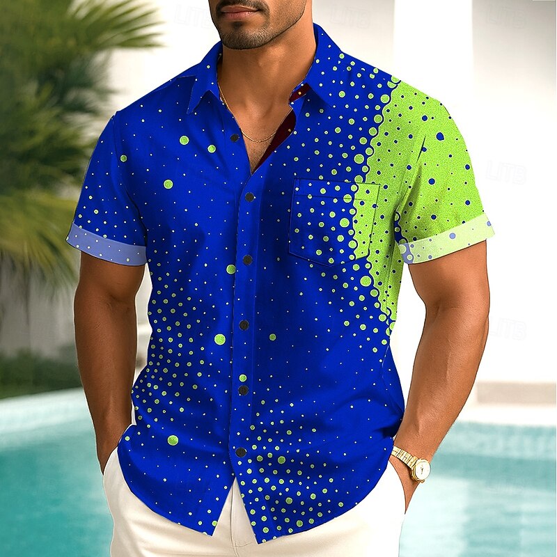Men's Gradient Round Dots Shirt Summer Shirt Button Up Shirt Short Sleeve Fashion Casual Outdoor Vacation Dailywear Summer Spring Turndown 3D Print Collared Shirts Front One Pocket Dark Red Dark3