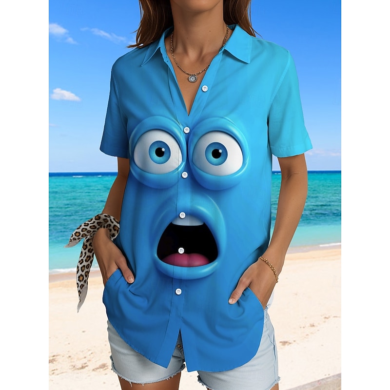 Women's Shirt Long Sleeve Button Down Blouse Graphic 3D Daily Stylish Short Sleeve Shirt Collar Regular Tops Daily Yellow Blue Green Summer Spring