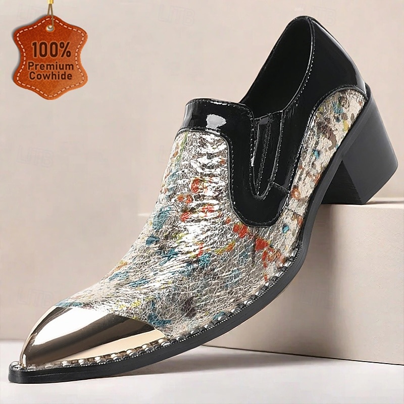 Men's Black and Multicolor Textured Slip-On Shoes in Premium Leather Unique Fashion Style for Stylish Men Evening Events and Performances