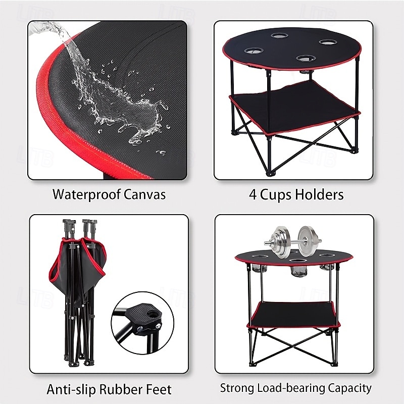 Portable Camping Table Folding Picnic Table Lightweight Folding Table Outdoor Waterproof Canvas Beach Table with 4 Cup Holders and Carrying Bag Suitable for Camping Beach Bonfire Party and Tailgate2