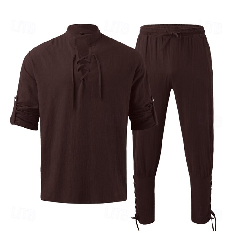 Retro Vintage Medieval Renaissance Pants Outfits Shirt Pirate Ranger Fancy Dress Men's Viking Halloween Carnival Masquerade Performance Masquerade LARP Adults' Shirt Pants2