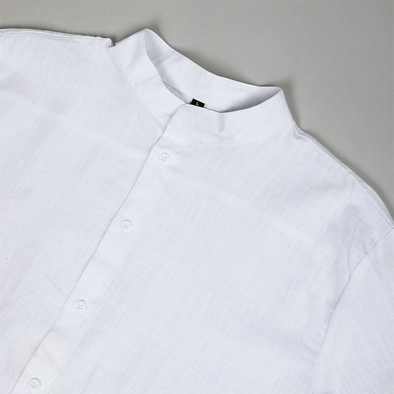 Men's Shirt Linen Shirt Summer Shirt Beach Wear Band Collar Shirt Button Up Shirt Plain Vacation Casual Black White Orange Gray Short Sleeve Mandarin Collar Summer Clothing Apparel3