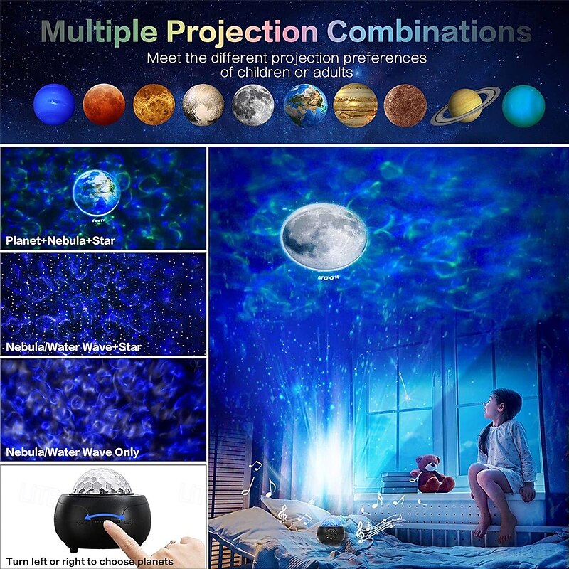 Galaxy Projector Star Projector for Bedroom Planet Night Lights Projector with Remote & Bluetooth Music Speaker Multiple Solar System Projector for Kids Space Lights for Ceiling Decor3