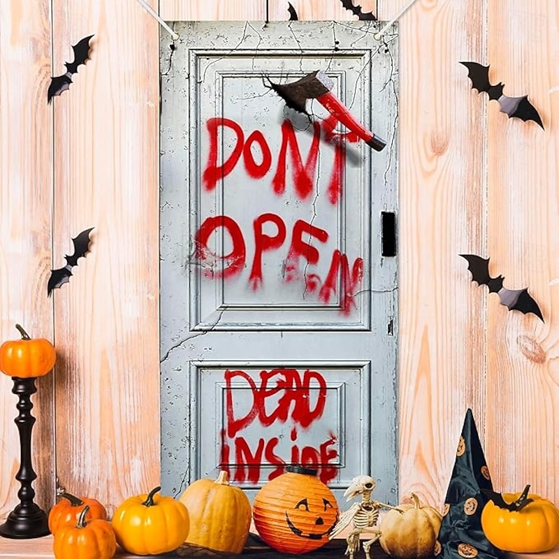 Halloween Door Cover – "Don't Open, Dead Inside" Bloody Warning Sign, Horror Zombie Entrance Banner, Spooky Outdoor & Indoor 2025 Halloween Decoration for Bedroom, Living Room, Bathroom3