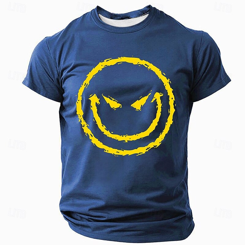Men's Short Sleeve Red T-Shirt with Evil Smiley Face Graphic - Casual Lifestyle Apparel2