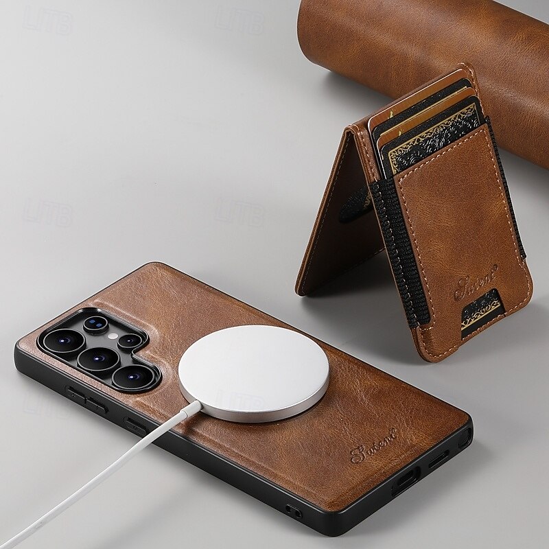 Phone Case For Samsung Galaxy S25 S24 S23 Ultra Plus S22 Plus  Ultra Back Cover Magnetic Support Wireless Charging Kickstand Retro TPU PU Leather2