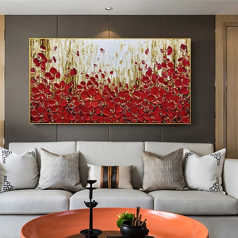 Handmade Oil Painting Canvas Wall Art Decoration 3D Palette Knife Red Flower for Home Decor Rolled Frameless Unstretched Painting4