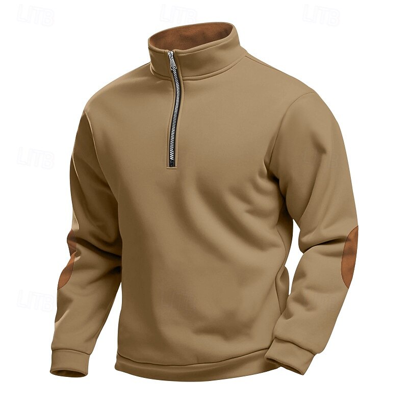 Men's Sweatshirt Fleece Sweatshirt Pullover Quarter Zip Sweatshirt Black Wine Khaki Light Grey Dark Gray Standing Collar Color Block Sports & Outdoor Casual Daily Streetwear Athletic Spring Fall4