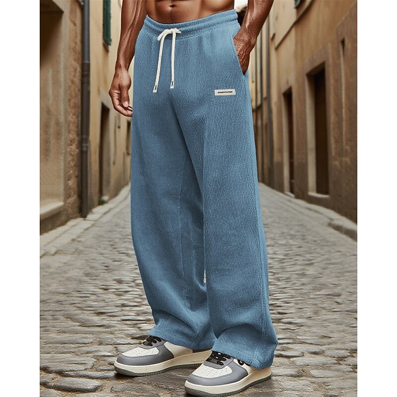 Men's Sweatpants Corduroy Pants Trousers Casual Pants Straight Leg Sweatpants Pocket Elastic Waist Drawstring Plain Comfort Sports Outdoor Daily Fashion Casual Black White Micro-elastic3