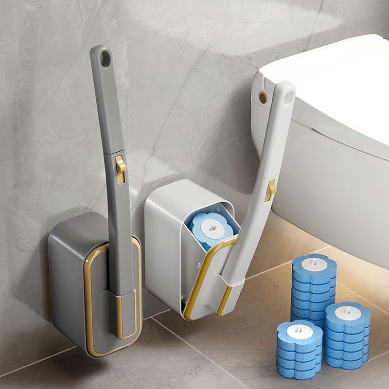 Wall Mounted Innovative Toilet Brush Set with 36 Pcs Replacement Head Long Handle Disposable Bathroom Cleaner Hanging Toilet Scrubber Hygienic Cleaning Brush for Restroom and Home3