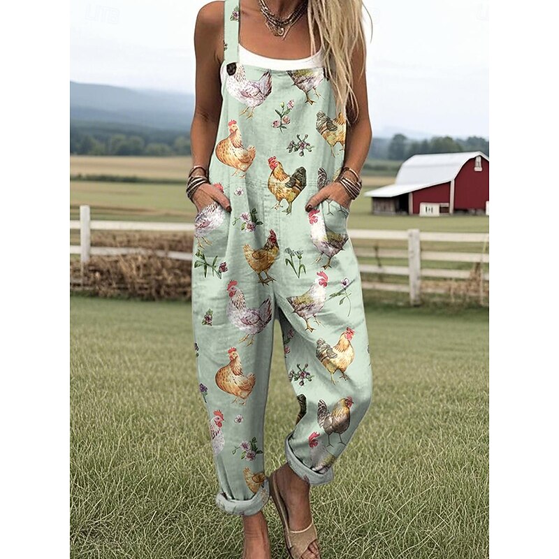 Women's Dungarees Active Graphic Sleeveless Harem Vacation Street Loose Fit Light Green Royal Blue Blue Summer3