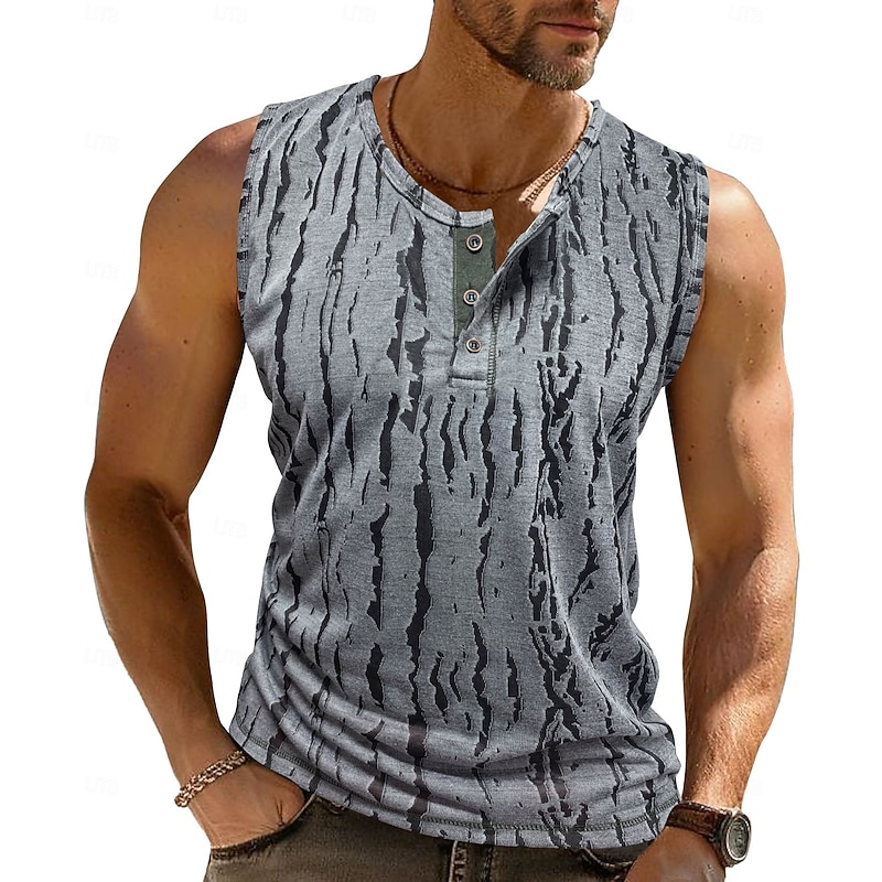 Men's Tank Top Henley Shirt Vest Top Sleeveless Shirt Sleeveless Round Henley Summer Crack Fashion Designer Sporty Buttons Outdoor Casual Fitness Blue Light Grey Army Green Top Tee for Men
