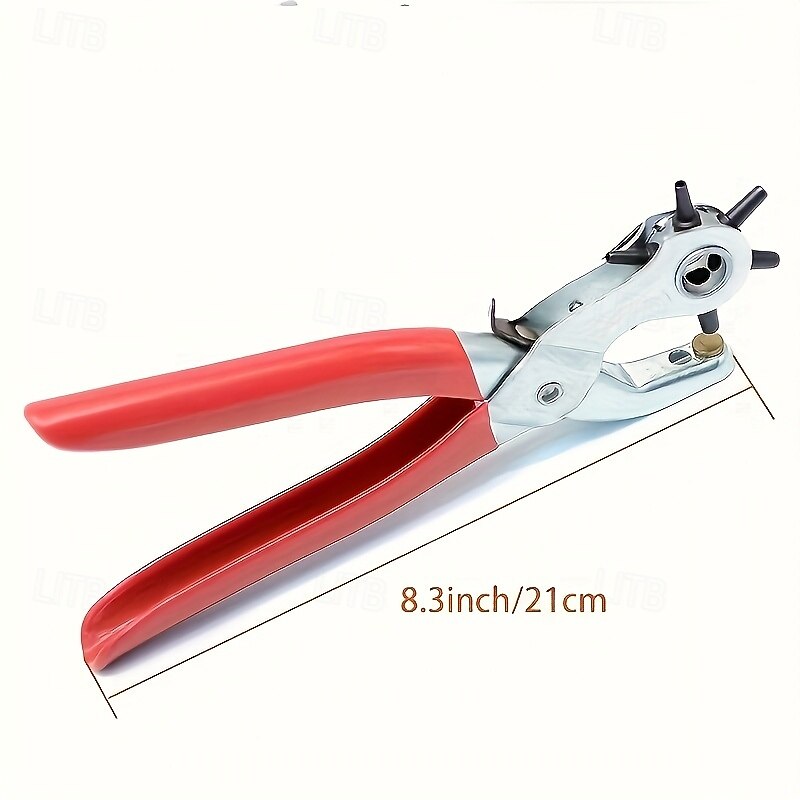 1pc Heavy-Duty Faux Leather Belt Hole Punch Pliers  Rotary Steel Hand Tool with Red Rubberized Grip for Belts Sewing Projects & Crafting  Perfect Gift for DIY Enthusiasts Faux Leather Hole Punch2