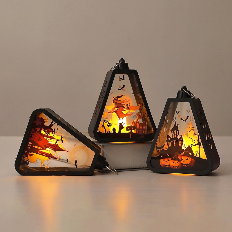 1 Pc Halloween Handheld LED Electronic Luminous Lantern Witch Pumpkin Castle Indoor and Outdoor Party Atmosphere Decorative Light4
