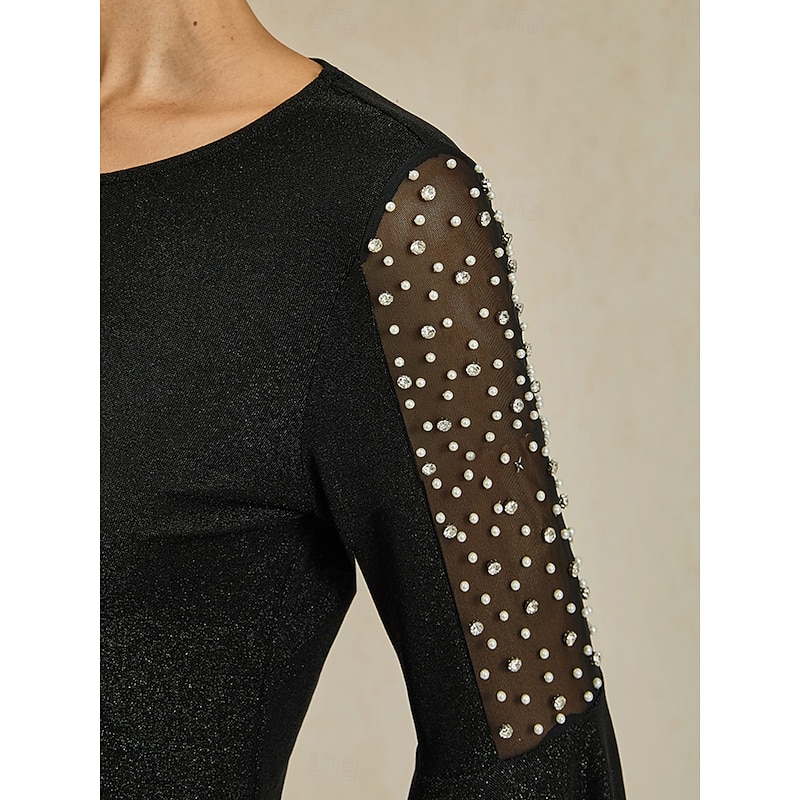 Women's Dressy Tops Elegant Daily Ladies 3/4 Length Sleeve Flutter Sleeve Boat Neck Regular Tops Wedding Guest Work Daily Ruffle Glitter Eyelet Black Spring Fall Winter2