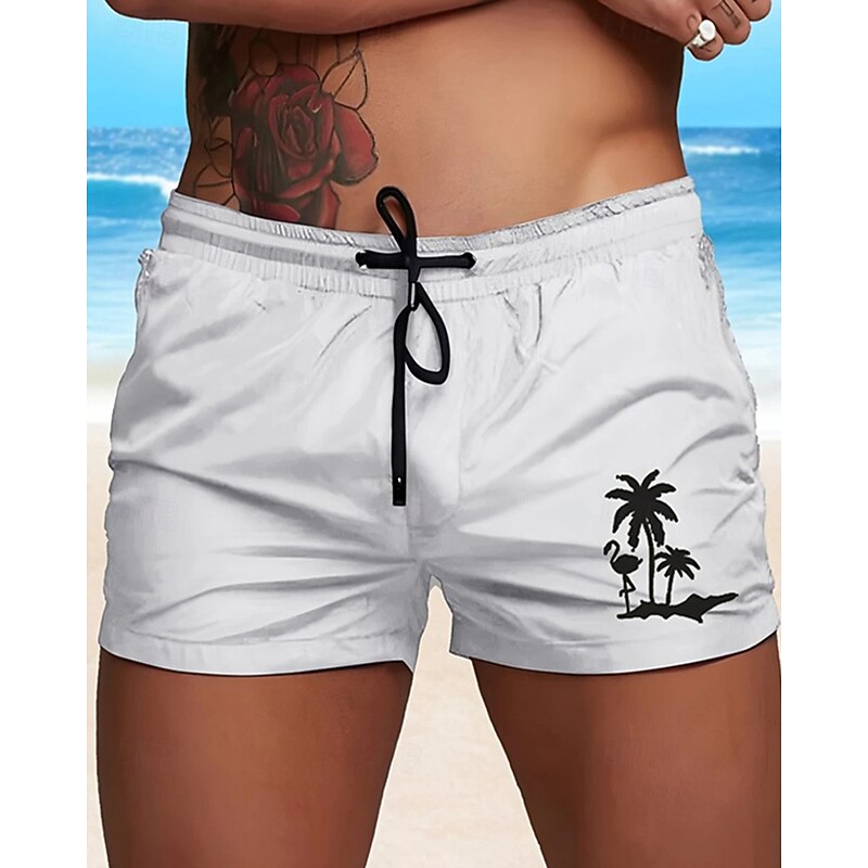 Men's Swim Trunks Swim Shorts Board Shorts Coconut Tree Quick dry Breathable Elastic Waist Drawstring Vacation Beach Hawaiian Casual Black White2
