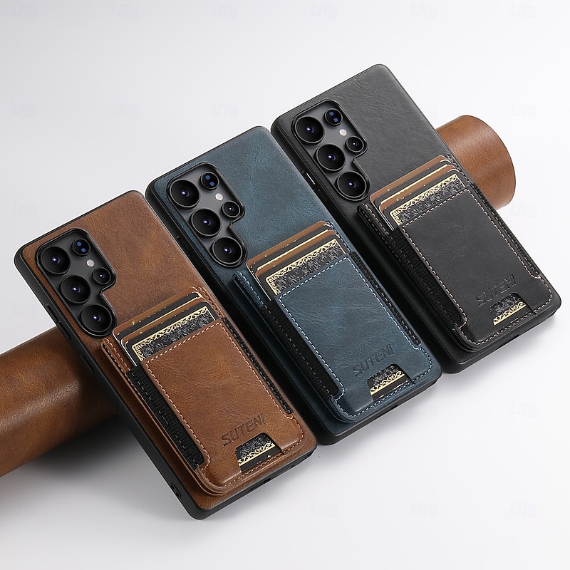 Phone Case For Samsung Galaxy S25 S24 S23 Ultra Plus S22 Plus  Ultra Back Cover with Stand Holder Card Slot Shockproof Retro TPU PU Leather