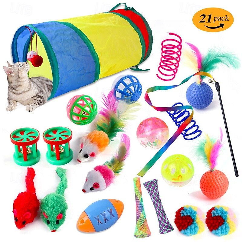 Ball Feather Toy Mice & Animal Toy Tunnels Squeak Toy with Durable Pet Exercise Releasing Pressure Pet Training Teething Rope Toy for Cat Indoor Outdoor Pet Play2