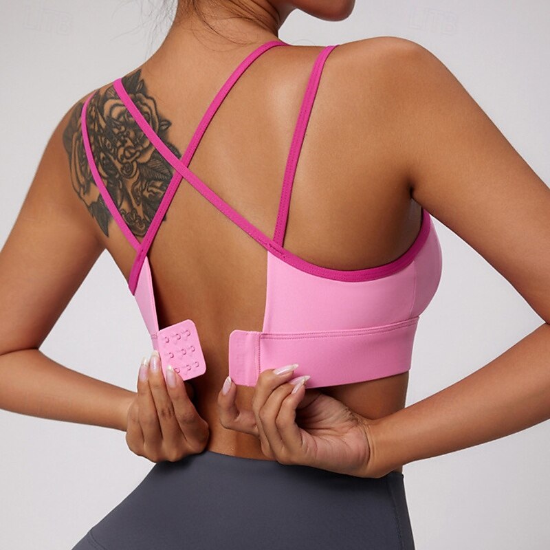 Women's Strappy Sports Bras Underwear Medium Support Breathable Wireless Padded Solid / Plain Color Sport Activewear Black Pink Gym Fitness Yoga4