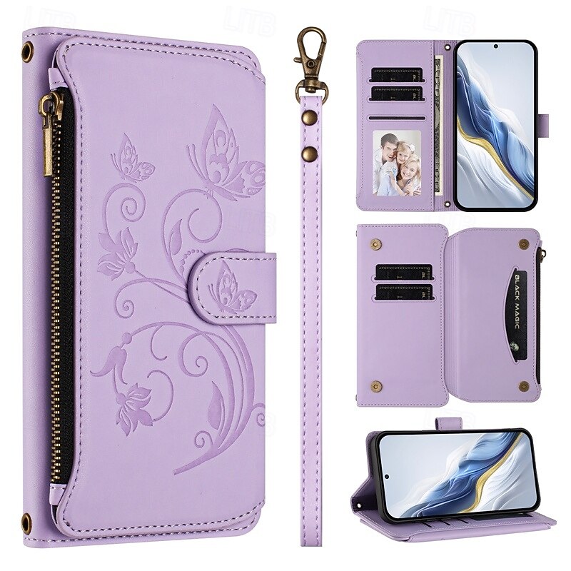 Phone Case For Samsung Galaxy S25 S25 Edge S24 S24 FE S23 Ultra Plus S22 Plus  Ultra Wallet Case with Stand Holder with Wrist Strap Card Slot Retro TPU PU Leather4
