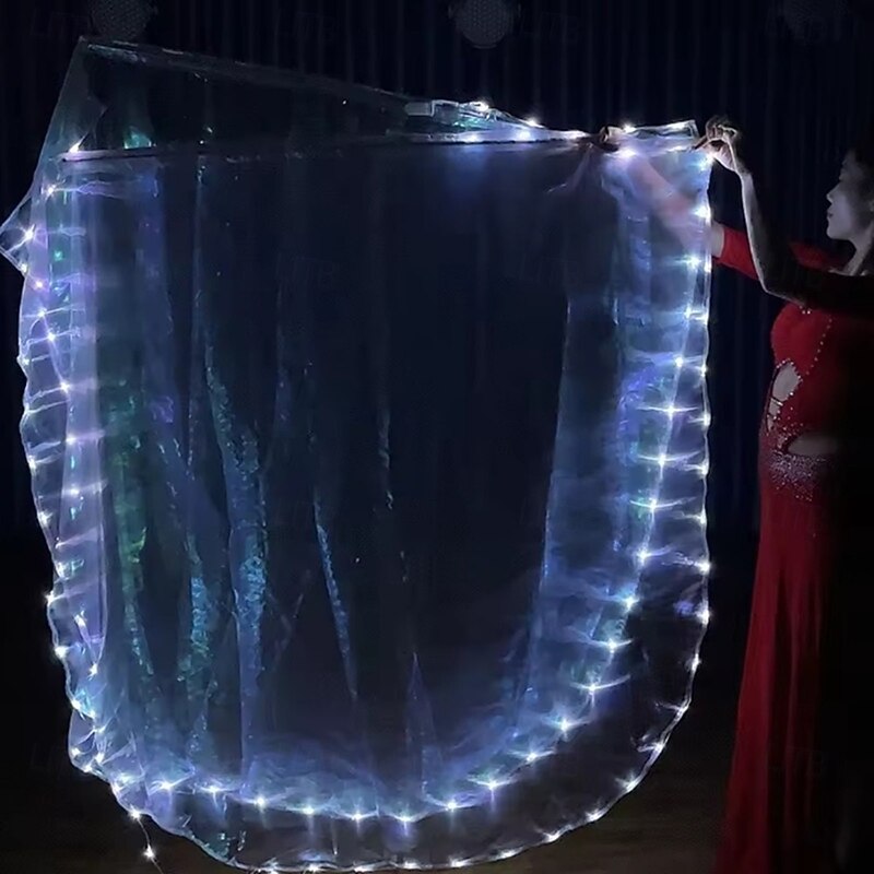 LED Luminous Dance Flag and Stick White Fabric With Switch Performance Props Belly Dance LED Flag4