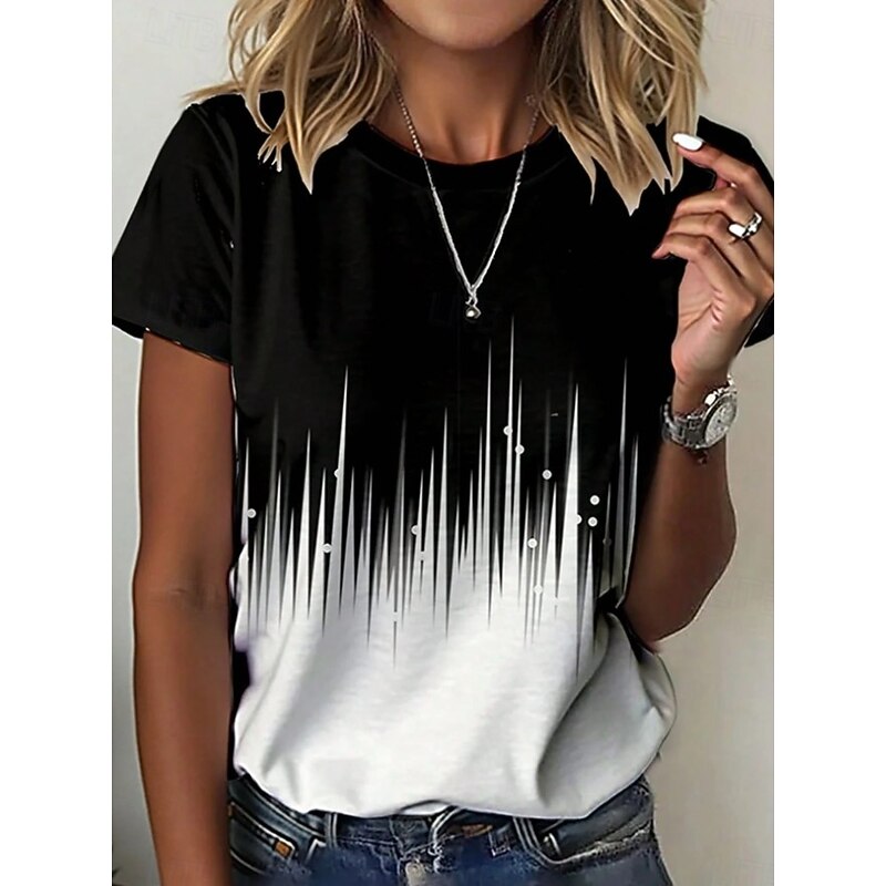 Women's T Shirt Ombre Graphic Color Block Vintage Stylish Classic Short Sleeve Crew Neck Round Neck Regular Tops Daily Print Black Blue Fuchsia Brown Green Summer Spring