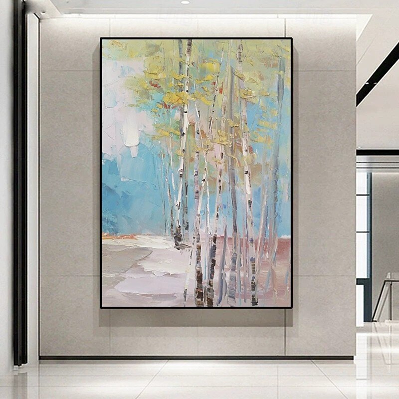 Handmade Oil Painting Canvas Wall Art Decoration Abstract Birch Forest Landscape for Home Living Room Decor Rolled Frameless Unstretched Painting2