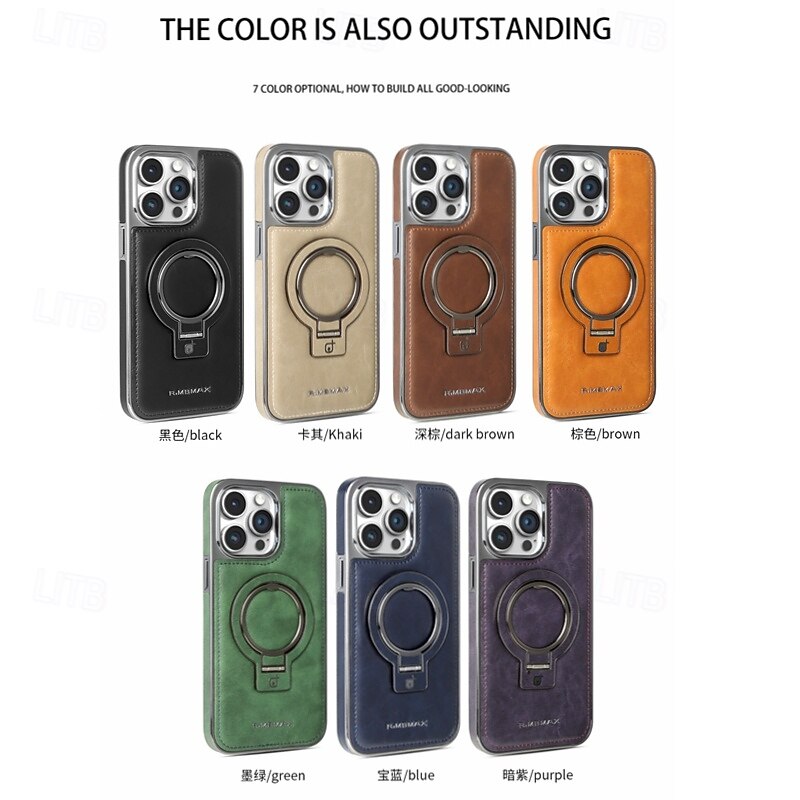 Phone Case For iPhone 16 15 14 Pro Max Plus 16e 13 Pro Max Back Cover with Stand Holder Magnetic Shockproof Retro TPU PU Leather