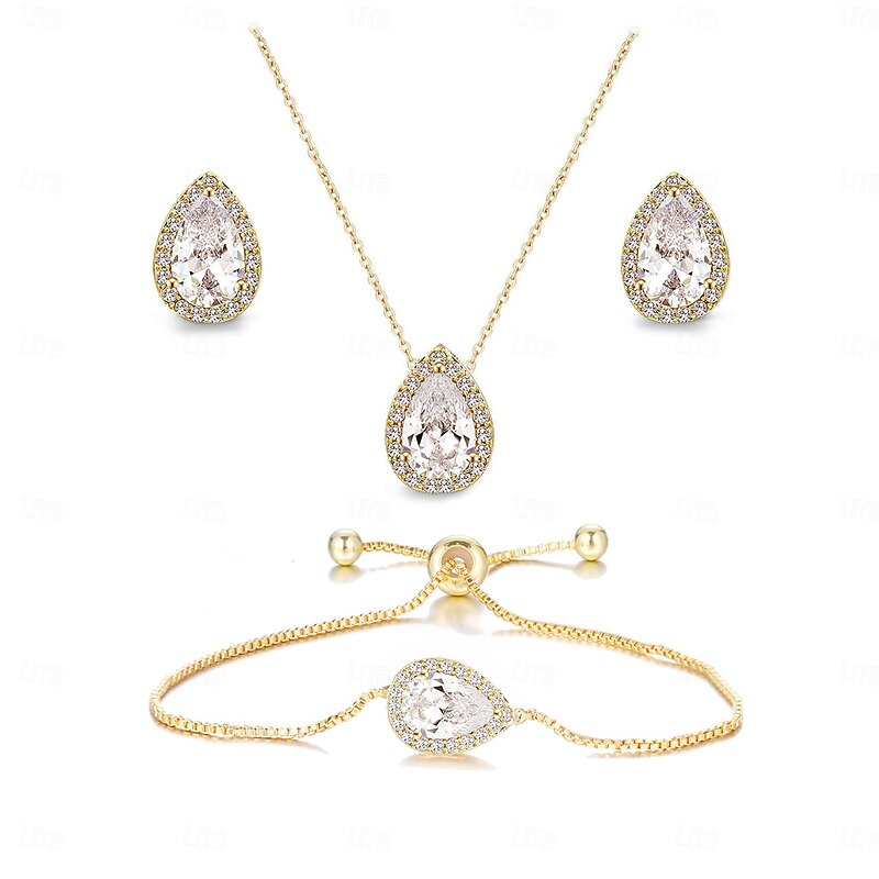 Bridal Jewelry Sets One-piece Suit Alloy 1 Bracelet Earrings Necklace Women's Stylish Luxury Cute Joy Jewelry Set For Party2