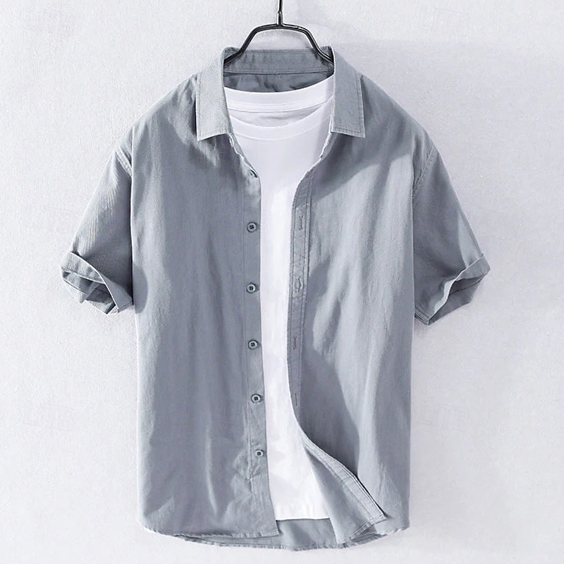 Men's Linen Shirt Summer Shirt Beach Wear Button Up Shirt Plain Vacation Curise White Blue Gray Short Sleeve Turndown Summer Clothing Apparel2