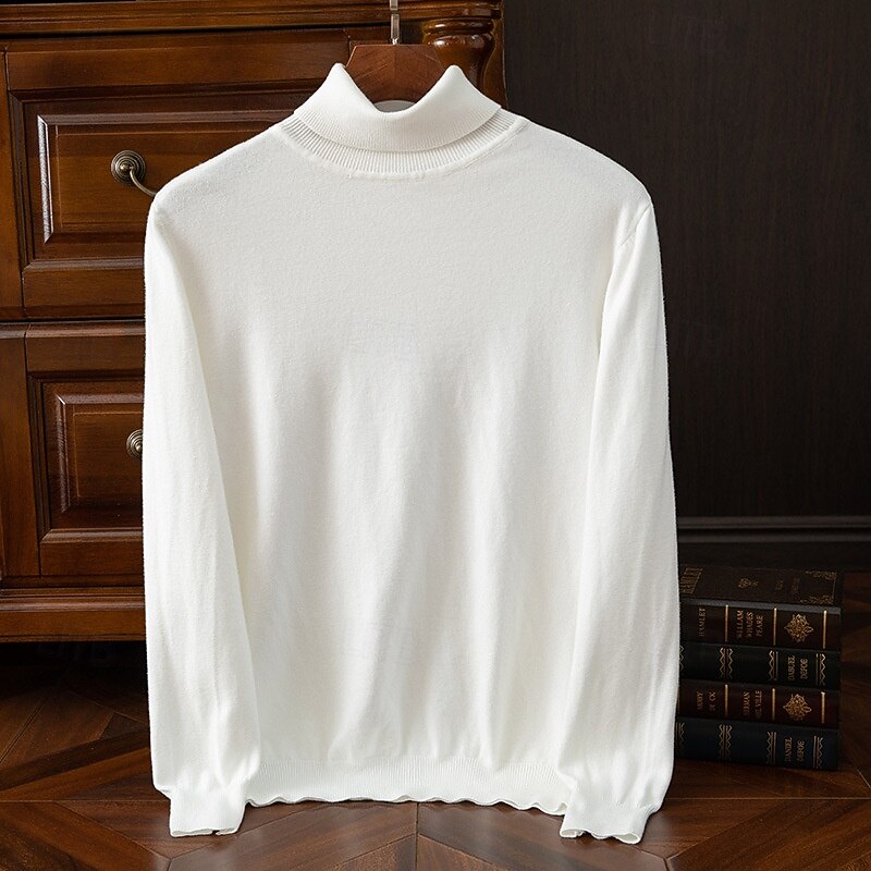 Men's Pullover Sweater Jumper Knit Sweater Ribbed Knit Regular Tops Knitted Plain Turtleneck Fashion Basic Vacation Daily Wear Clothing Apparel Fall Winter Wine caramel S M L