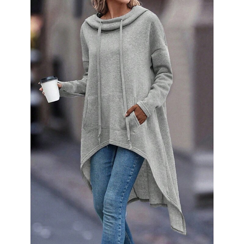 Women's Pullover Hoodie Sweatshirt Plain Casual Long Sleeve Hooded Long Tops Street Dailywear Black Gray Fall Winter3