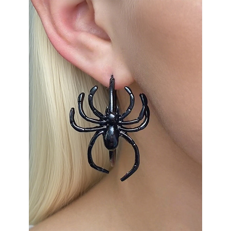 Women's Halloween Spider Hoop Earrings – Alloy Statement Dangle Jewelry, Gothic Punk Style, Lightweight Party Accessory for Costume, Cosplay and Spooky Night Out