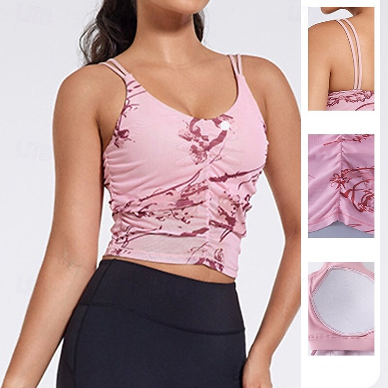 Women's Workout Tank Tops Sports Bra Underwear Medium Support Breathable Wireless Padded Print Sport Activewear Black Pink Gym Fitness Yoga2