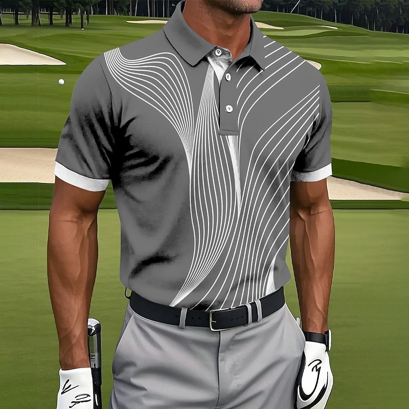 Men's Golf Line Polo Sports Polo Shirts Short Sleeve Polo Shirts Collared Shirts Casual Athleisure Buttons Summer Blue Sky Blue Dark Green3