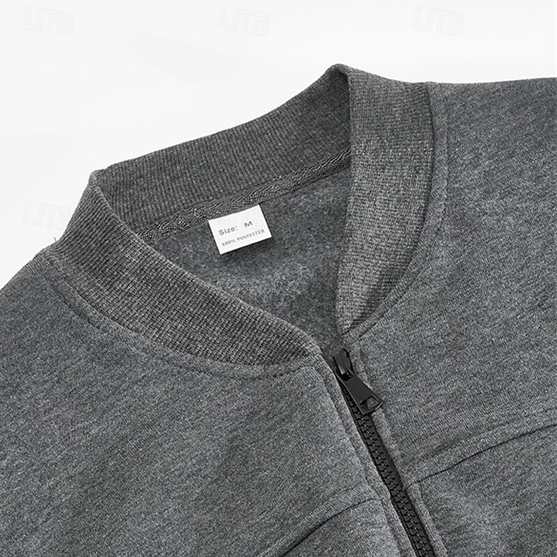 Men's Winter Jacket Fleece Jacket Casual Jacket Varsity Jacket Vacation Daily Thermal Warm Pocket Fleece Fall Winter Plain Fashion Streetwear Stand Collar Regular Black Red Navy Blue Blue Dark Gray4