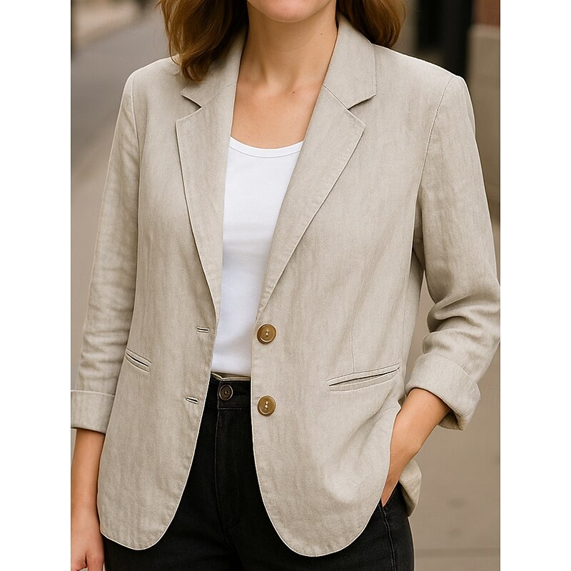 Women's Cotton Linen Blazer Comfortable Breathable Buttons Casual Plain Office Street Casual Daily Wear Single Breasted Regular Turndown Regular Fit Long Sleeve Outerwear4