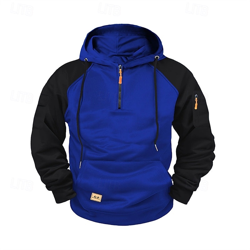 Men's Hoodie Quarter Zip Hoodie Wine Royal Blue Camel Dark Gray Hooded Color Block Patchwork Pocket Sports & Outdoor Daily Holiday Polyester Streetwear Basic Casual Spring Fall Clothing Apparel3