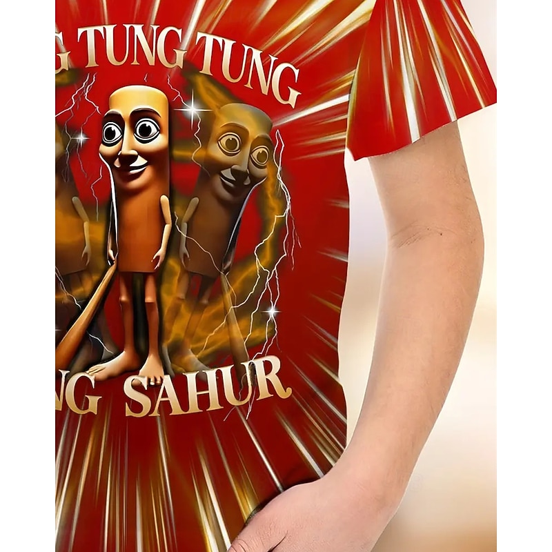 Boys' T-Shirt with Cartoon Character Print - Tung Tung Tung Sahur Design 3D Graphic T shirt Tee Short Sleeve Summer Spring Fashion Basic Kids 4-12 Years Crew Neck Outdoor Casual Daily Regular Fit3