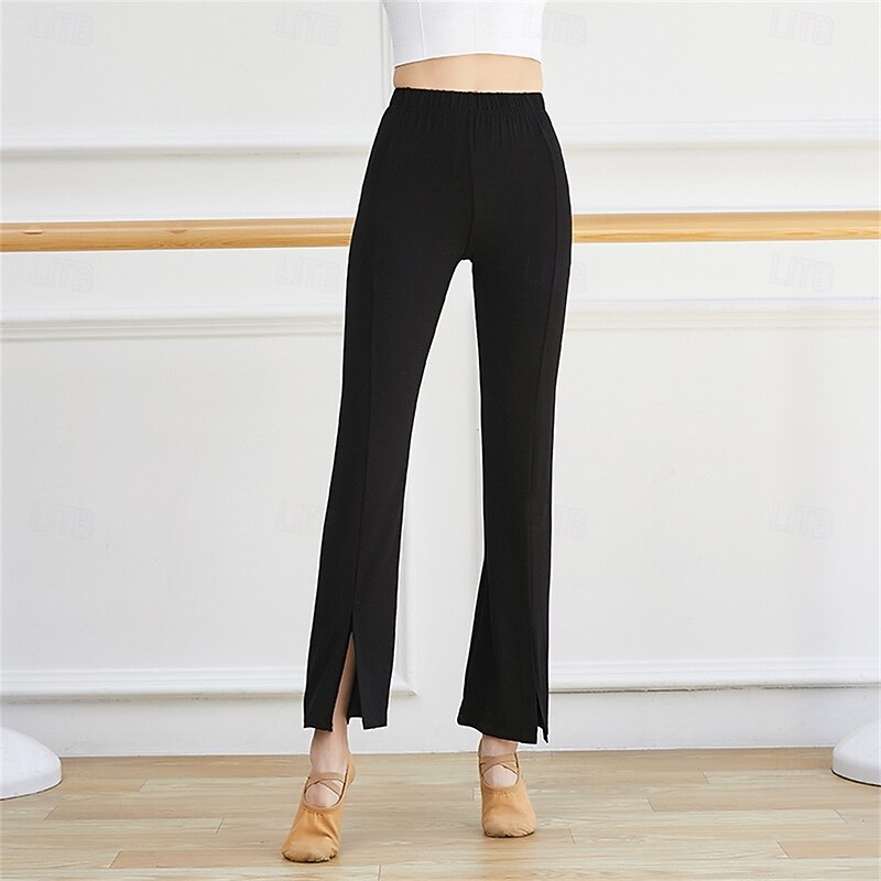 Women's Split-Hem Straight Micro-Flare Dance Pants – High-Waist Practice Trousers for Latin, Classical & Technique Training