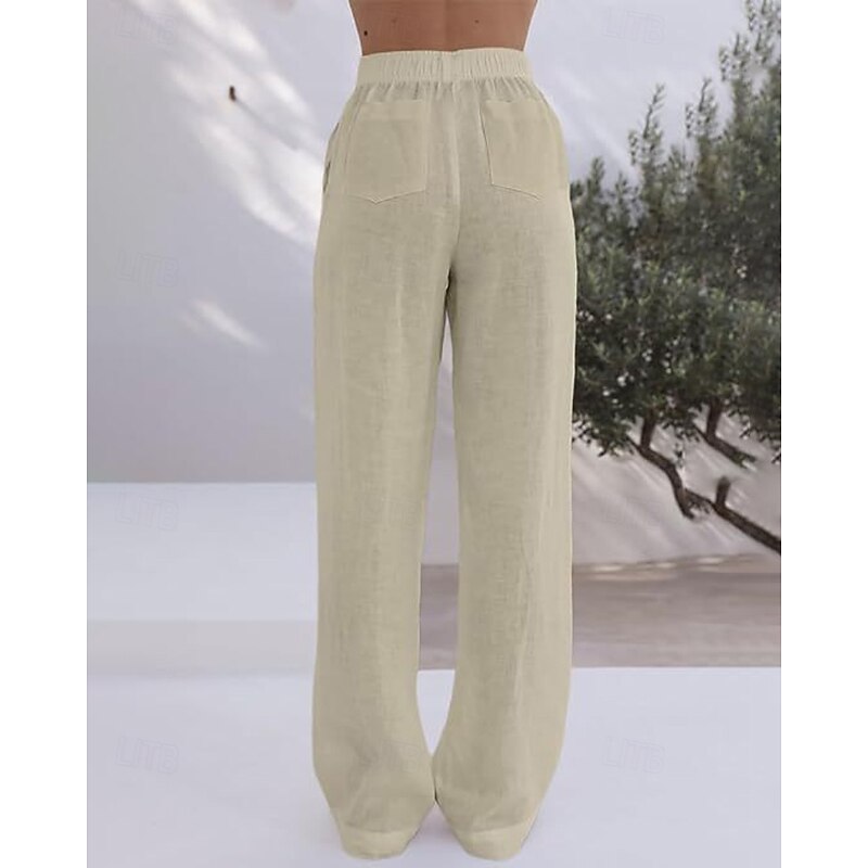 Women's Wide Leg Slacks Streetwear Casual Full Length Natural Plain Elastic Waist Buckle Comfortable Vacation Holiday Going out Apricot Black Army Green Brown Fall Regular Fit4