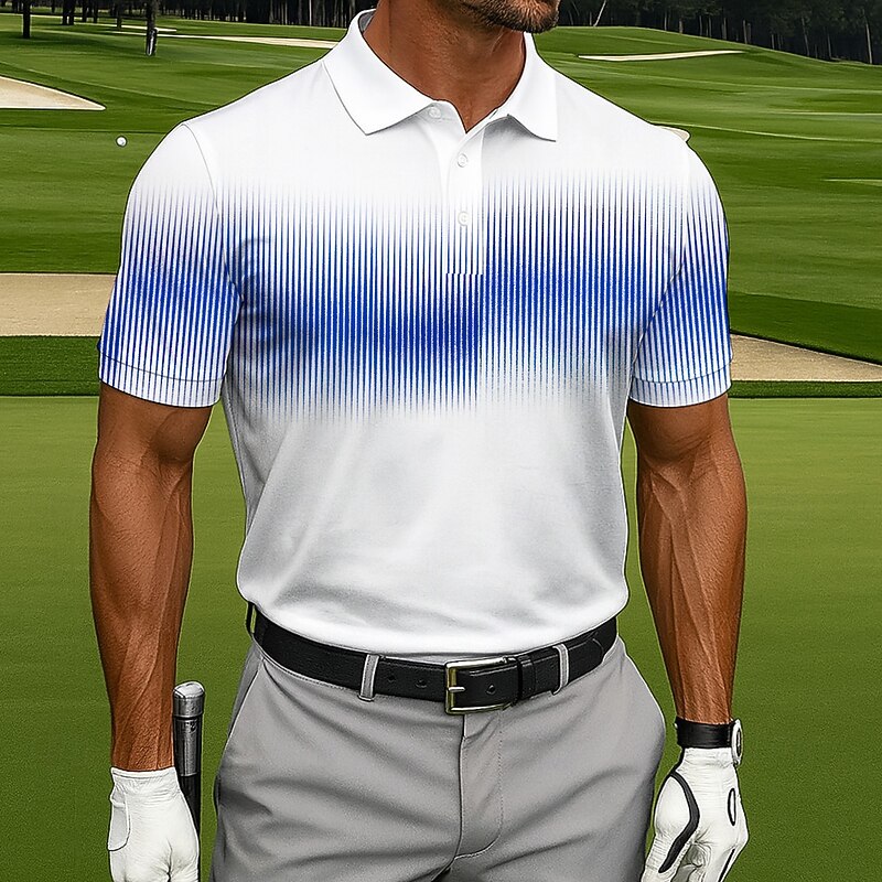 Men's Golf Line Polo Sports Polo Shirts Short Sleeve Polo Shirts Collared Shirts Sportswear Casual Athleisure Outdoor clothing Daily Wear 3D Print Buttons Summer Blue Green Gray2
