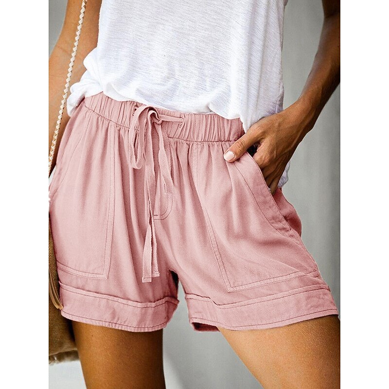 Women's Linen-Inspired Shorts Drawstring Pocket Plain Daily Regular Summer Green Black Pink Orange Red3