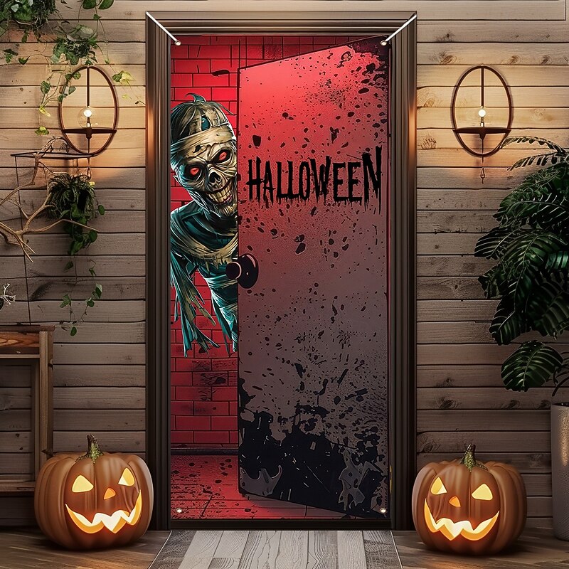 Halloween Door Covers Zombie Door Tapestry Door Curtain Decoration Backdrop Door Banner for Front Door Farmhouse Holiday Party Indoor Outdoor Decor Supplies3
