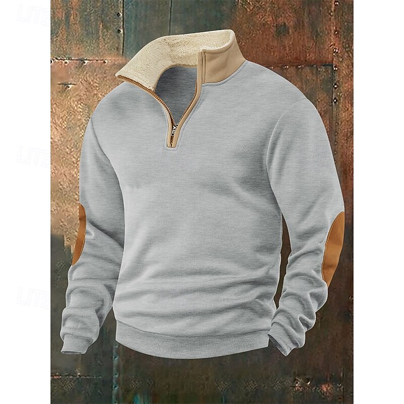 Men's Hoodie Quarter Zip Hoodie Fleece Hoodie Black Navy Blue Khaki Light Grey Dark Gray Standing Collar Plain Zip Up Front Pocket Sports & Outdoor Casual Daily Streetwear Cool Sportswear Fall