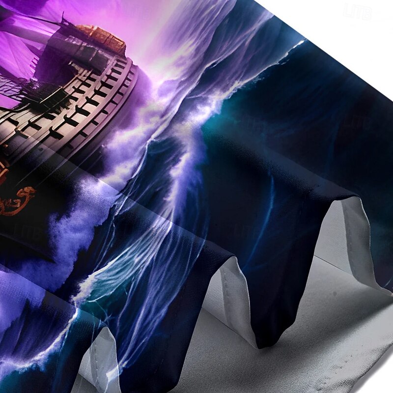 Halloween Men's Haunted Pirate Ship Ocean Sailboat Shirt Summer Shirt Button Up Shirt Short Sleeve Vintage Retro Dark Holiday Streetwear Summer Spring Turndown 3D Print Collared Shirts Purple3