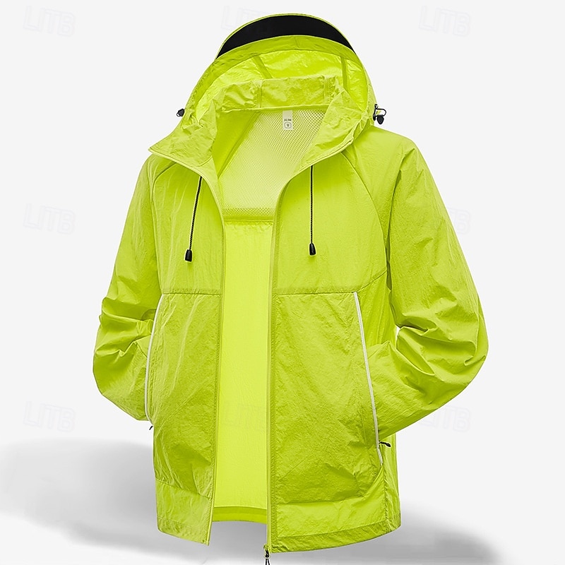 Men's Lightweight Jacket Outdoor Jacket Skin Jacket Casual Jacket Vacation Daily UPF50+ Windbreaker Pocket Summer Spring Plain Fashion Classic Hooded Regular Black Ivory Light Green Orange Green